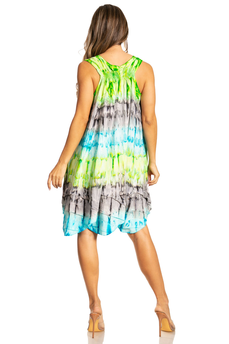 Sakkas Artemi Women's Casual Short Tie-dye Sleeveless Loose Tank Dress Cover-up