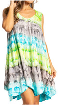 Sakkas Artemi Women's Casual Short Tie-dye Sleeveless Loose Tank Dress Cover-up#color_GreenTurquoise