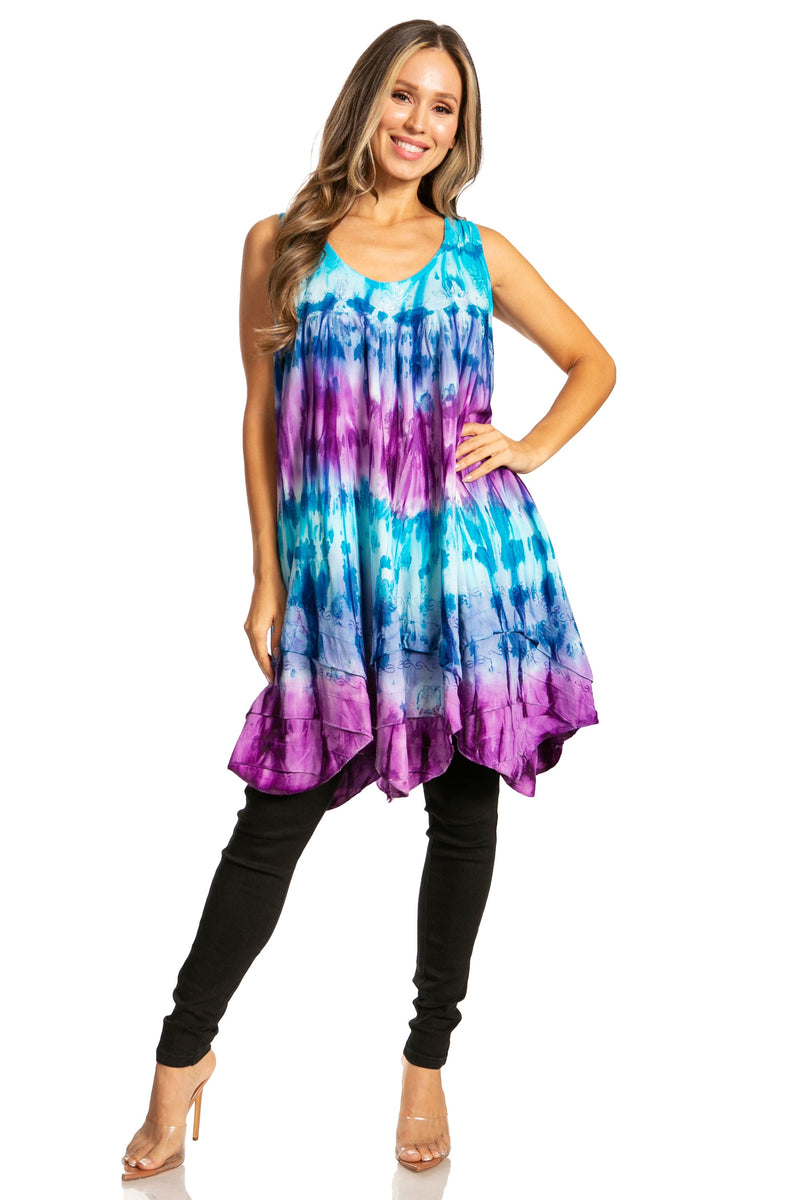 Sakkas Artemi Women's Casual Short Tie-dye Sleeveless Loose Tank Dress Cover-up