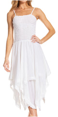 Sakkas Ella Smocked Bodice Spaghetti Strap Double Layered Dress#color_White