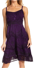 Sakkas Stonewashed Rayon Adjustable Spaghetti Straps Mid Length Dress#color_Purple