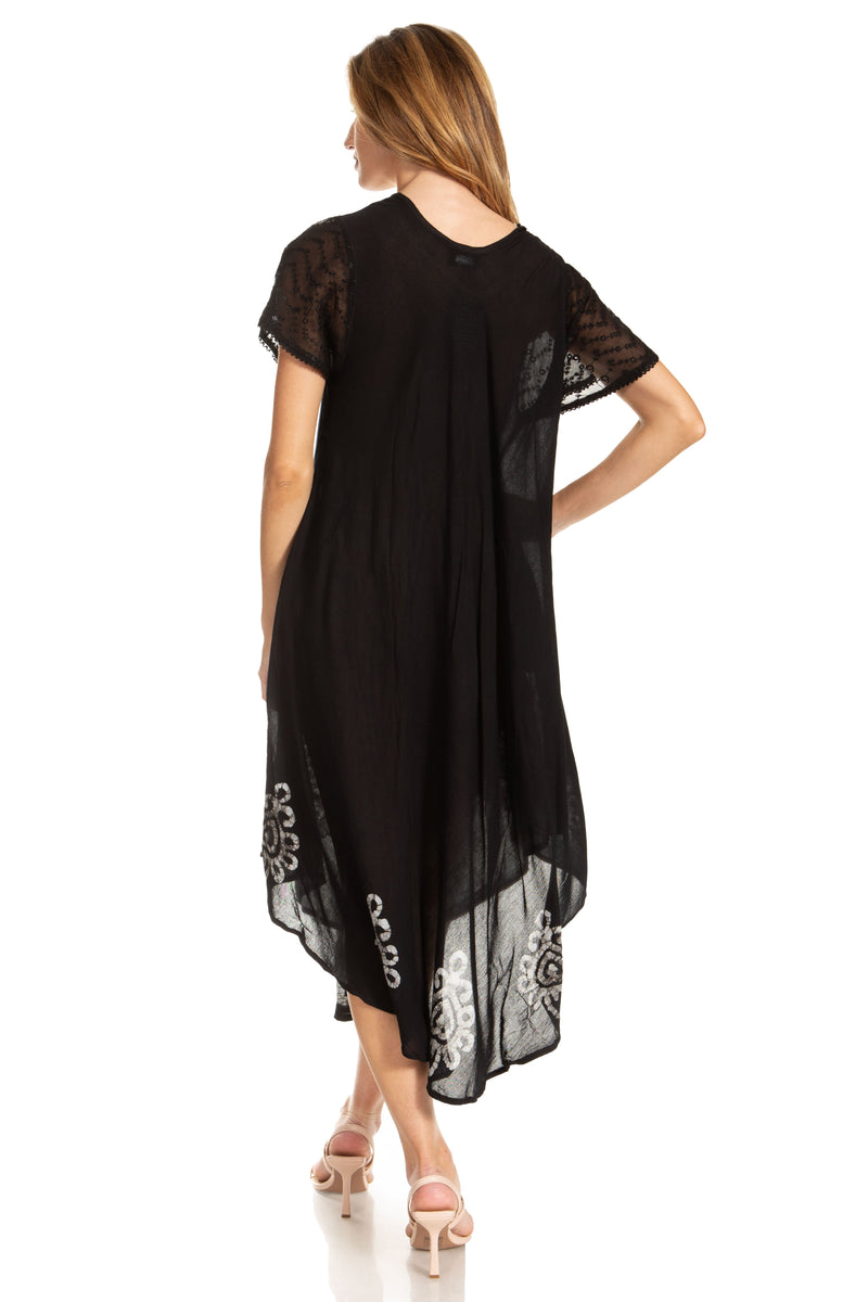 Sakkas Batik Hindi Cap Sleeve Caftan Dress / Cover Up