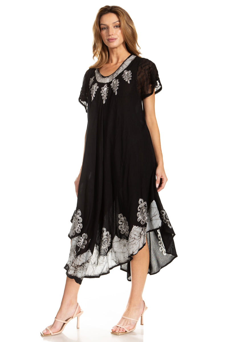 Sakkas Batik Hindi Cap Sleeve Caftan Dress / Cover Up