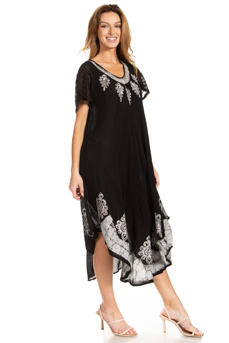 Sakkas Batik Hindi Cap Sleeve Caftan Dress / Cover Up