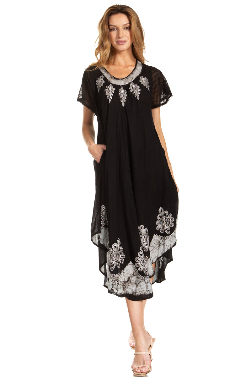 Sakkas Batik Hindi Cap Sleeve Caftan Dress / Cover Up