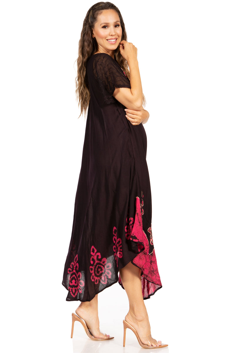 Sakkas Batik Hindi Cap Sleeve Caftan Dress / Cover Up