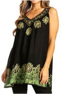 Sakkas Batik Embroidered V-Neck Sleeveless Blouse#color_Black