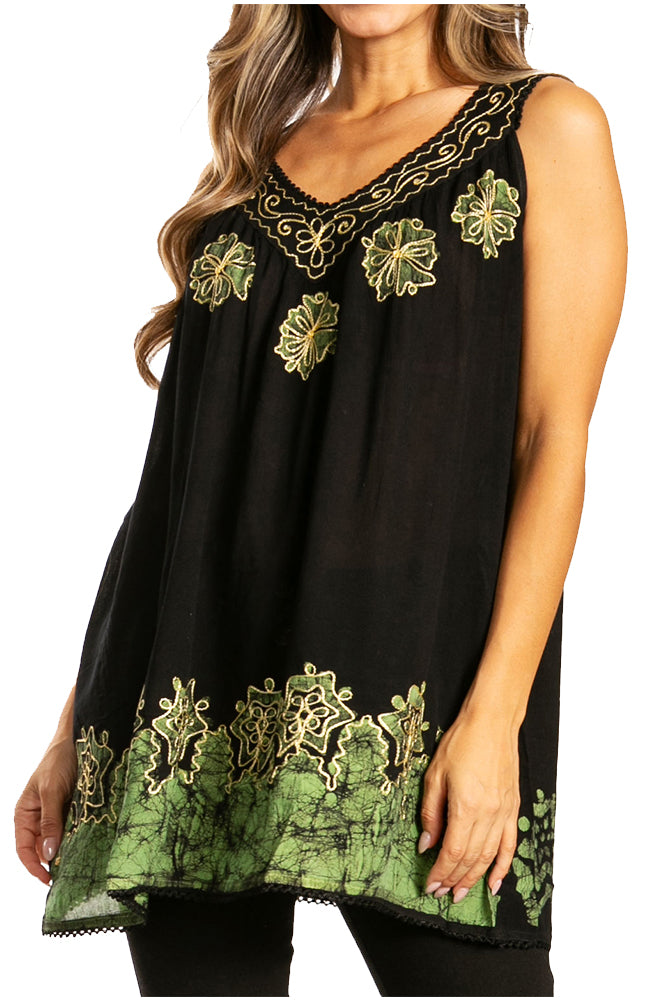 Sakkas Batik Embroidered V-Neck Sleeveless Blouse