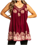 Sakkas Batik Embroidered V-Neck Sleeveless Blouse#color_Brown/LightBrown