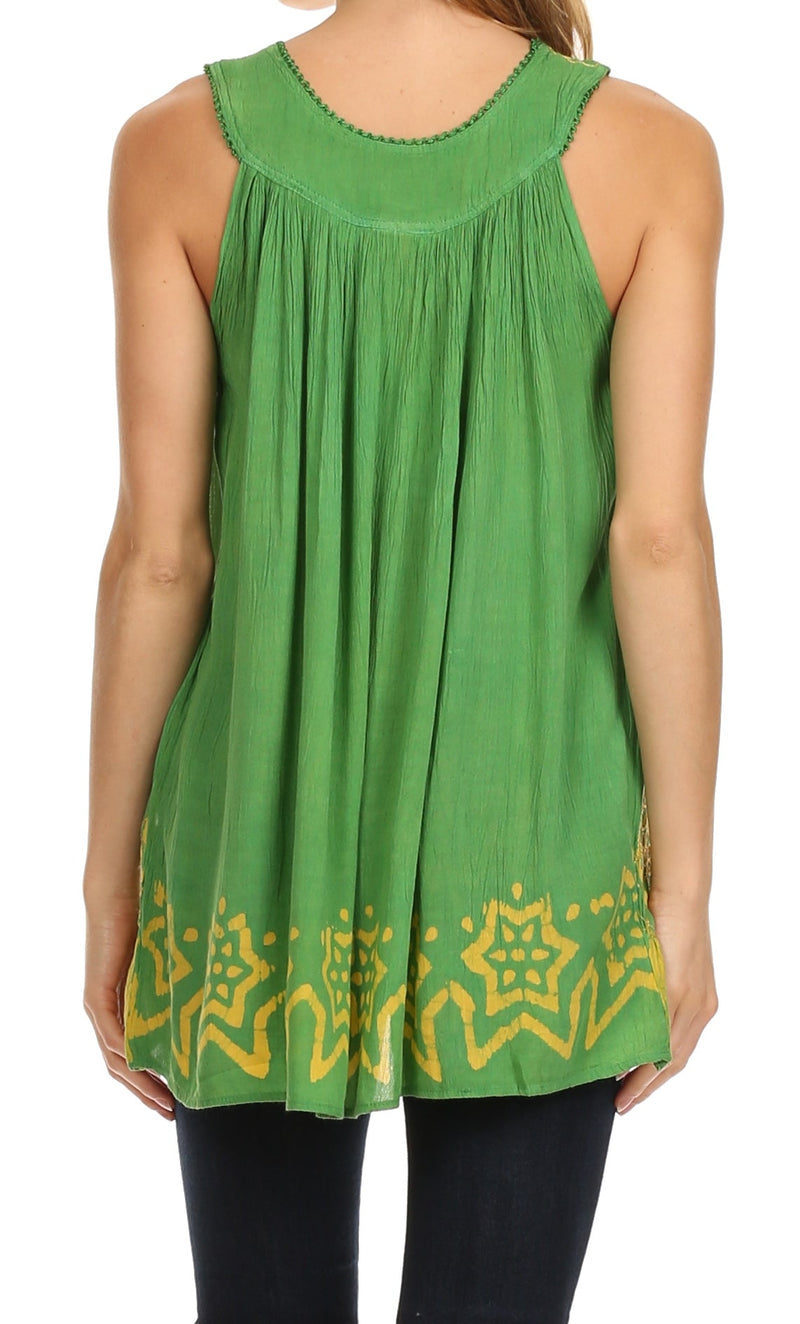 Sakkas Batik Embroidered V-Neck Sleeveless Blouse