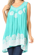 Sakkas Batik Embroidered V-Neck Sleeveless Blouse#color_Mint/White