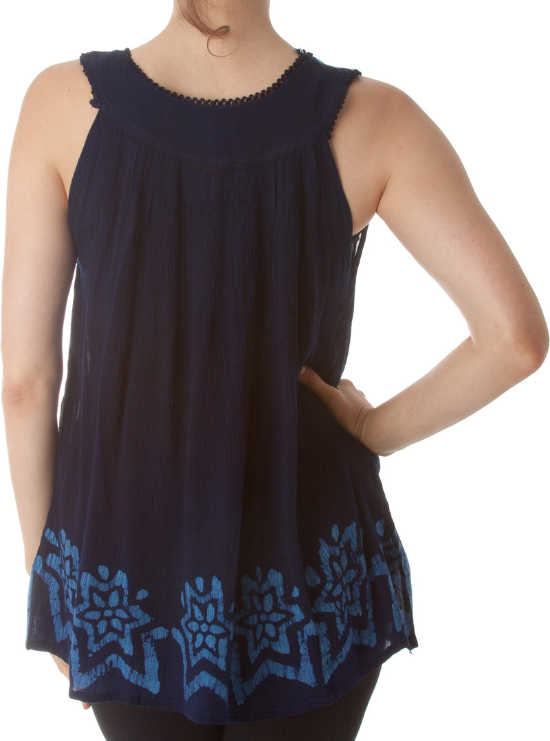 Sakkas Batik Embroidered V-Neck Sleeveless Blouse