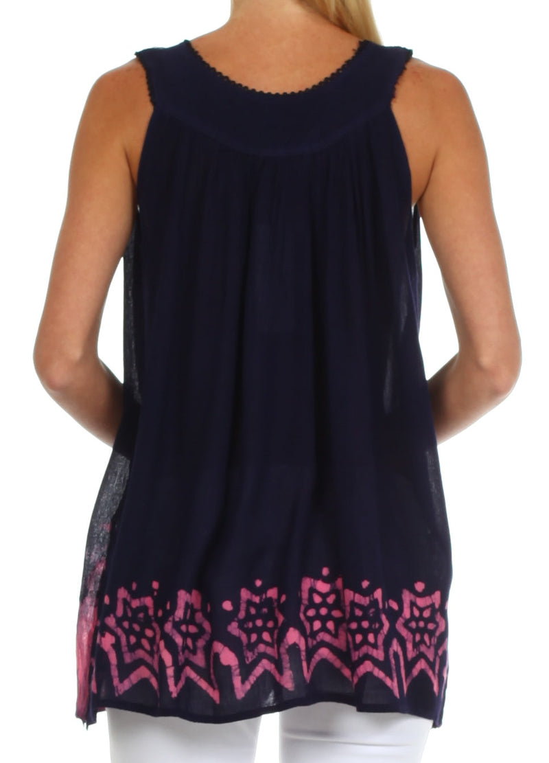 Sakkas Batik Embroidered V-Neck Sleeveless Blouse