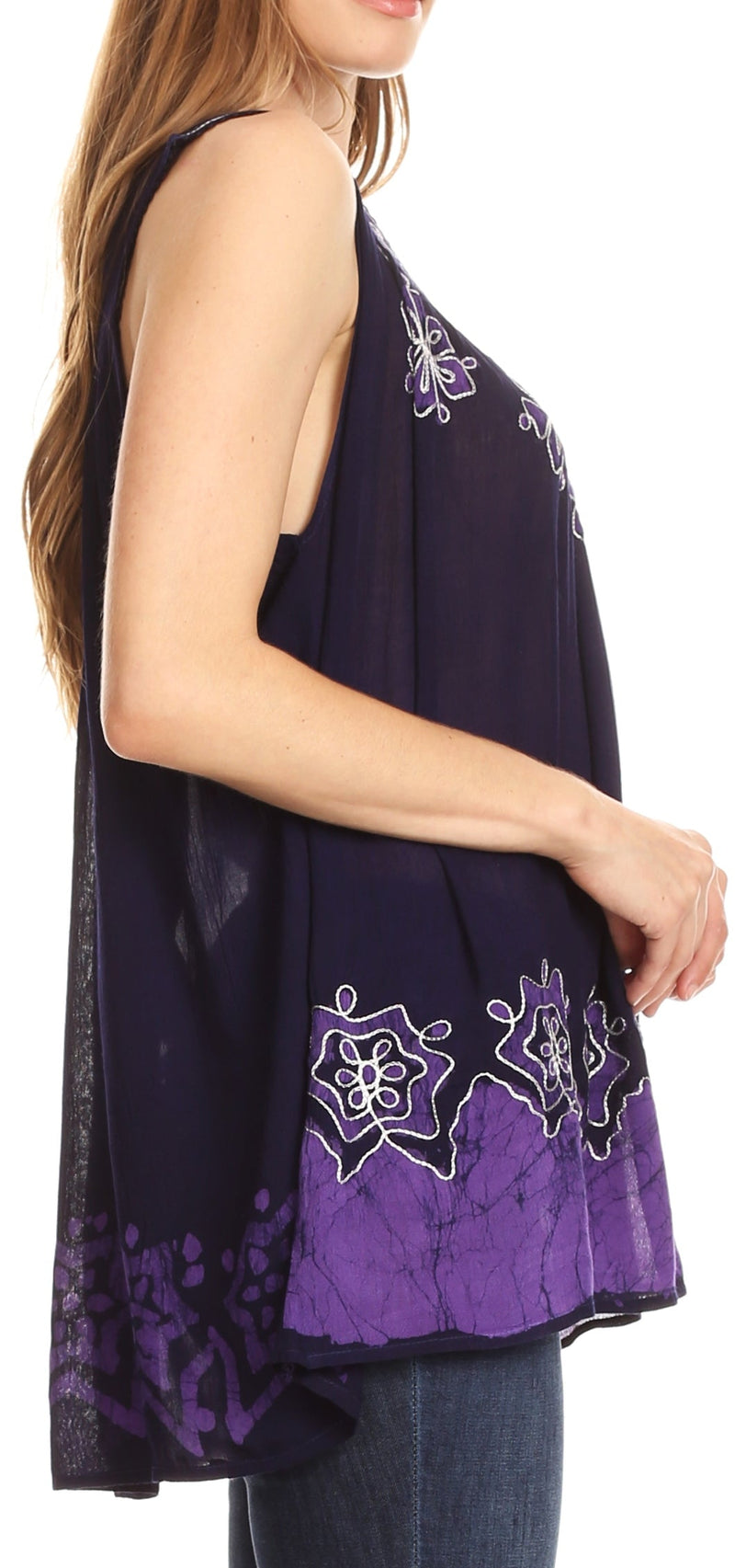 Sakkas Batik Embroidered V-Neck Sleeveless Blouse