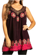 Sakkas Batik Embroidered V-Neck Sleeveless Blouse#color_Purple/Pink