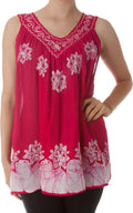 Sakkas Batik Embroidered V-Neck Sleeveless Blouse#color_Red/White