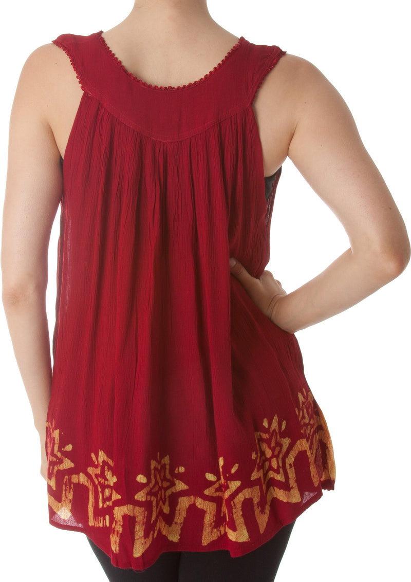 Sakkas Batik Embroidered V-Neck Sleeveless Blouse