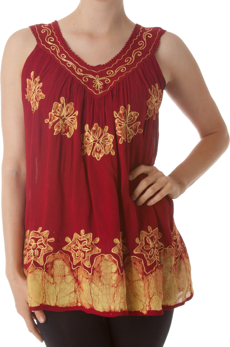 Sakkas Batik Embroidered V-Neck Sleeveless Blouse