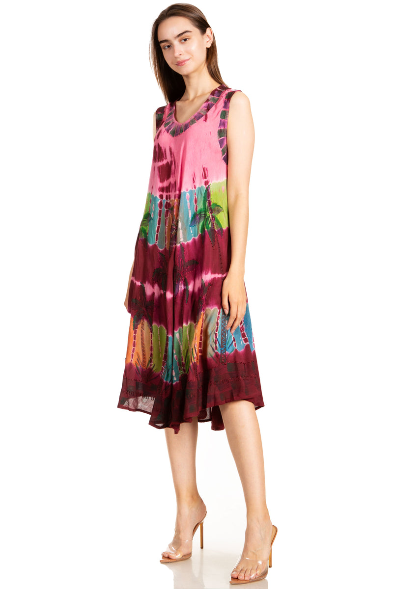 Sakkas Palm Tree Tie Dye Caftan Dress / Cover Up