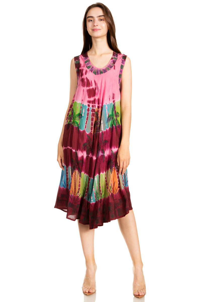 Sakkas Palm Tree Tie Dye Caftan Dress / Cover Up