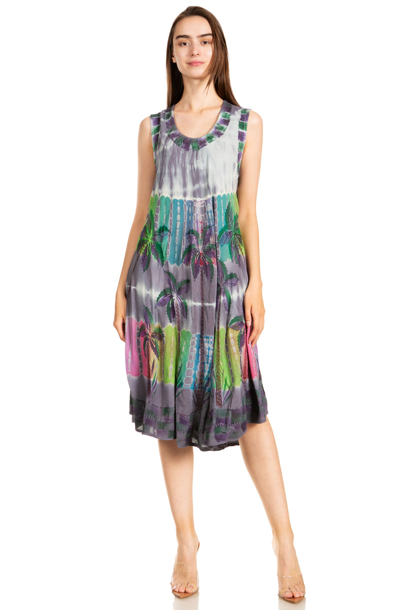 Sakkas Palm Tree Tie Dye Caftan Dress / Cover Up