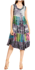 Sakkas Palm Tree Tie Dye Caftan Dress / Cover Up#color_Grey