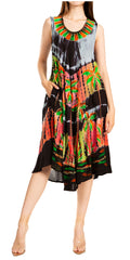 Sakkas Palm Tree Tie Dye Caftan Dress / Cover Up#color_Black