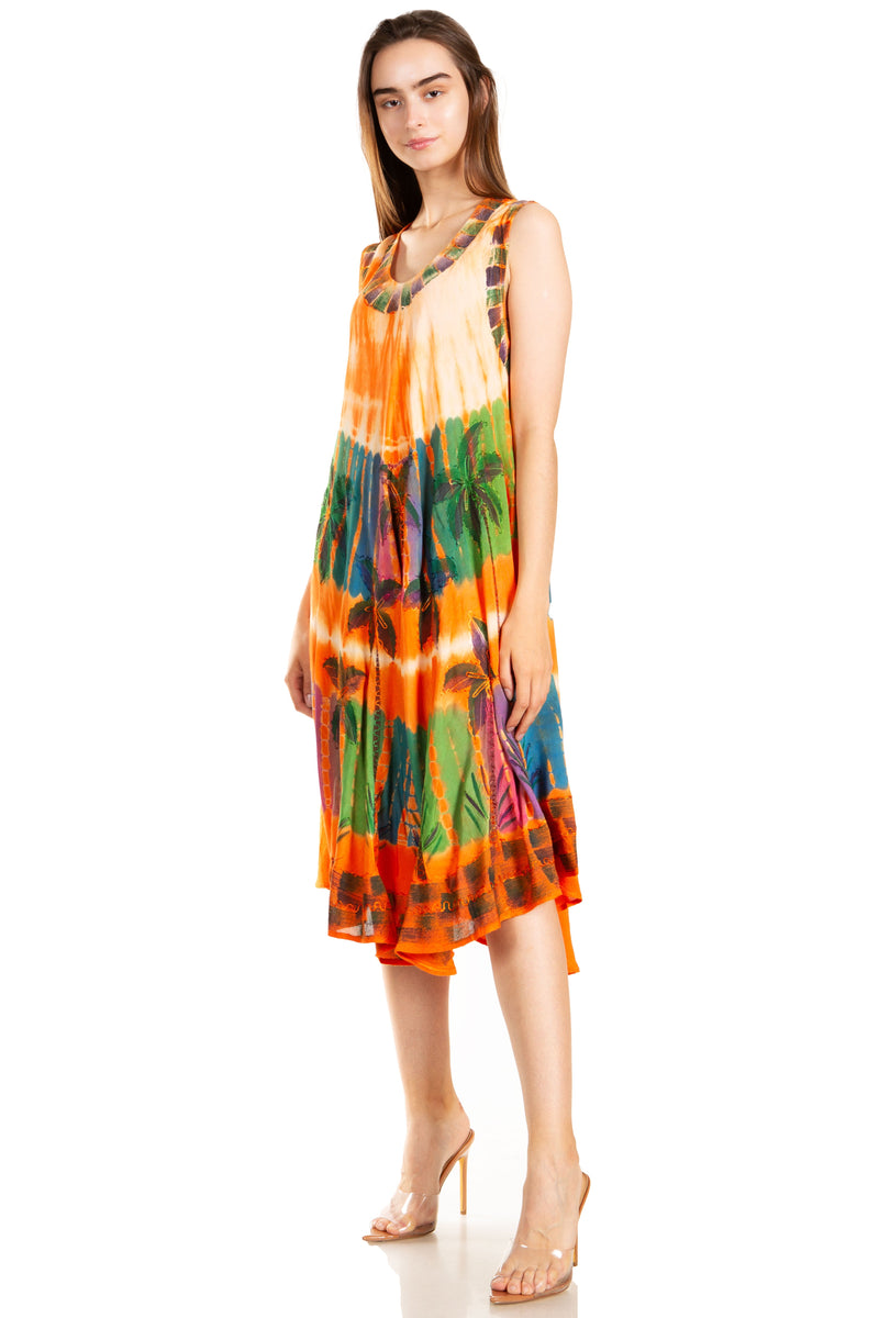 Sakkas Palm Tree Tie Dye Caftan Dress / Cover Up