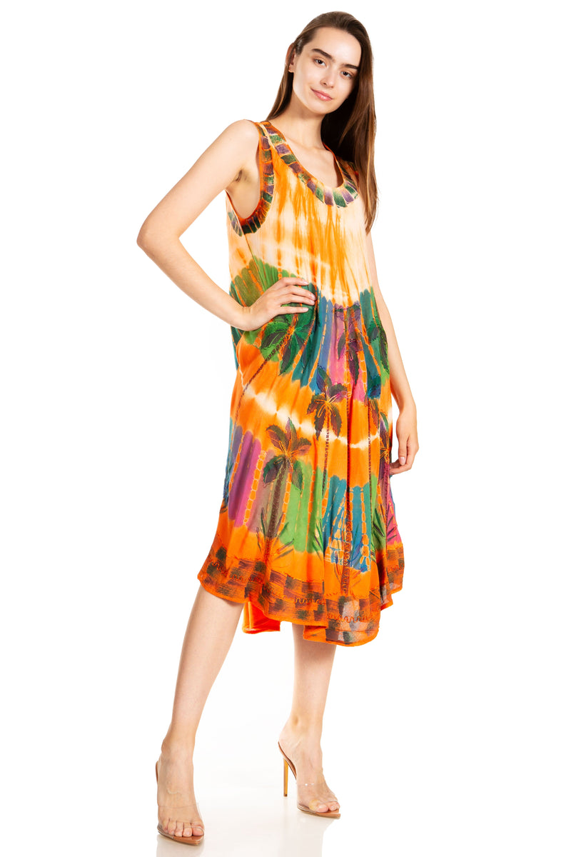 Sakkas Palm Tree Tie Dye Caftan Dress / Cover Up