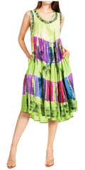 Sakkas Palm Tree Tie Dye Caftan Dress / Cover Up#color_Lime