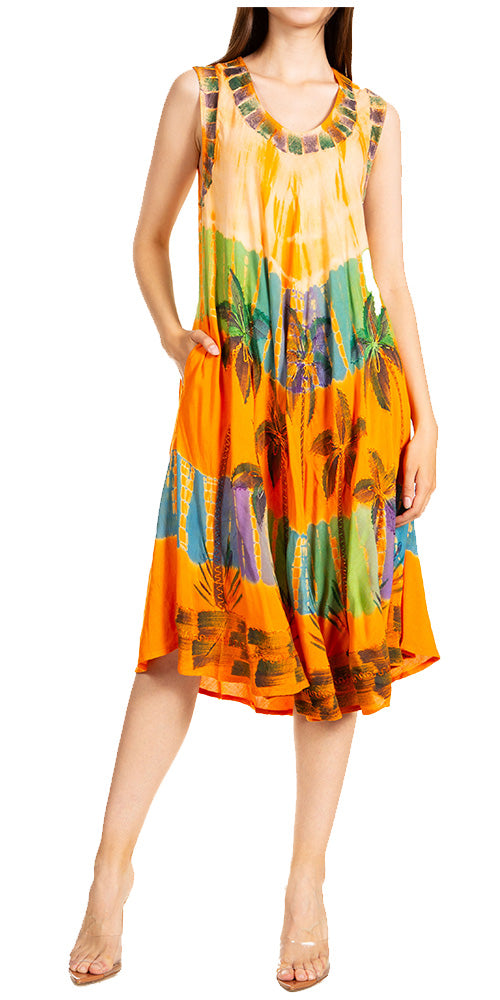 Sakkas Palm Tree Tie Dye Caftan Dress / Cover Up