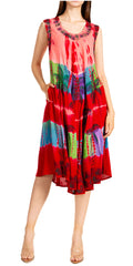 Sakkas Palm Tree Tie Dye Caftan Dress / Cover Up#color_Red