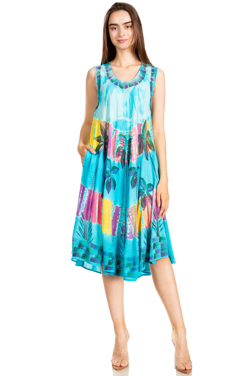 Sakkas Palm Tree Tie Dye Caftan Dress / Cover Up