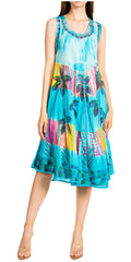 Sakkas Palm Tree Tie Dye Caftan Dress / Cover Up#color_Turquoise