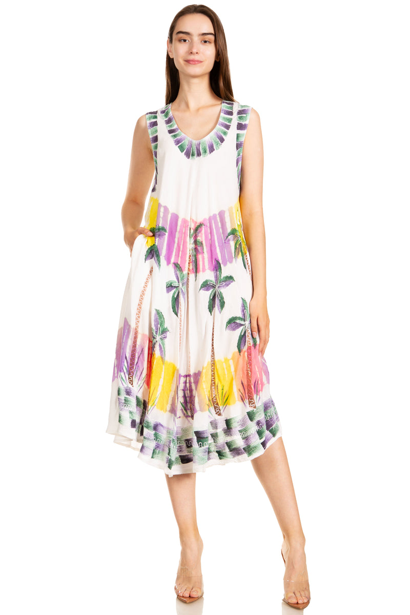 Sakkas Palm Tree Tie Dye Caftan Dress / Cover Up