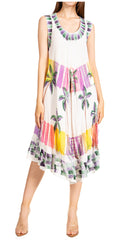 Sakkas Palm Tree Tie Dye Caftan Dress / Cover Up#color_White