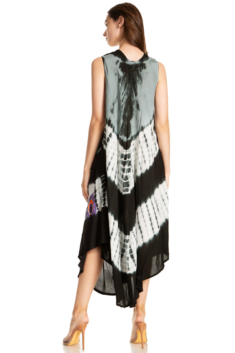 Sakkas Peacock Feather Caftan Dress / Cover Up