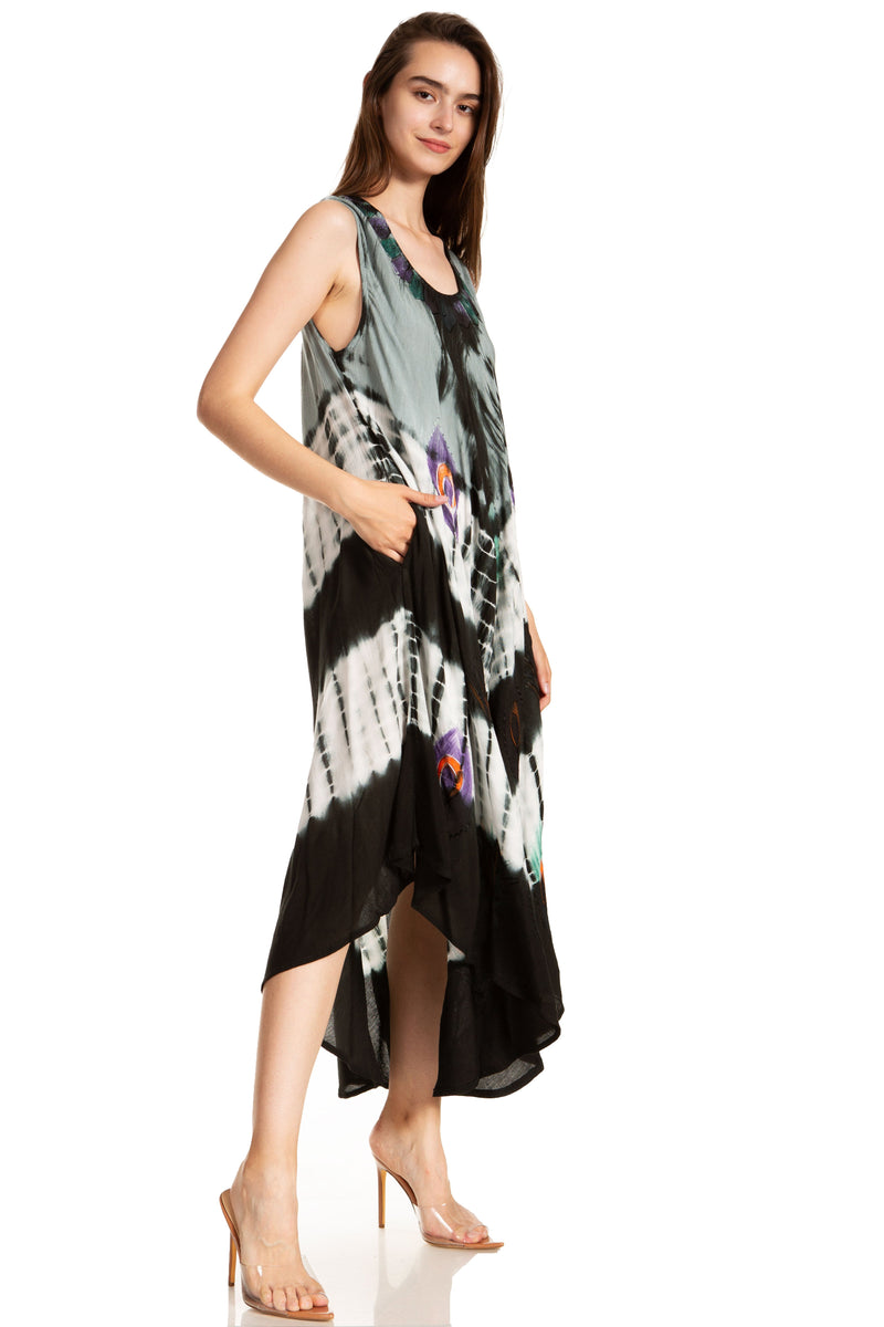 Sakkas Peacock Feather Caftan Dress / Cover Up