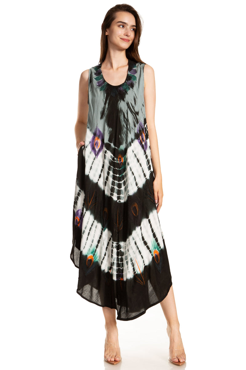 Sakkas Peacock Feather Caftan Dress / Cover Up