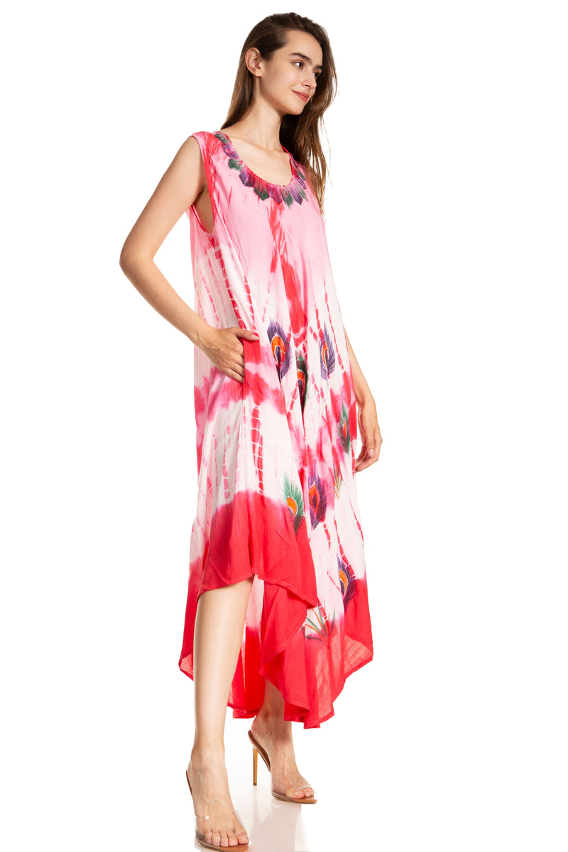 Sakkas Peacock Feather Caftan Dress / Cover Up