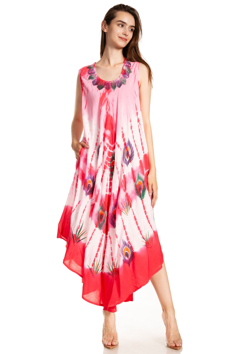 Sakkas Peacock Feather Caftan Dress / Cover Up