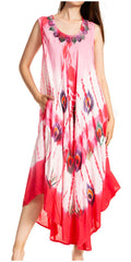 Sakkas Peacock Feather Caftan Dress / Cover Up#color_Coral