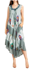 Sakkas Peacock Feather Caftan Dress / Cover Up#color_Grey