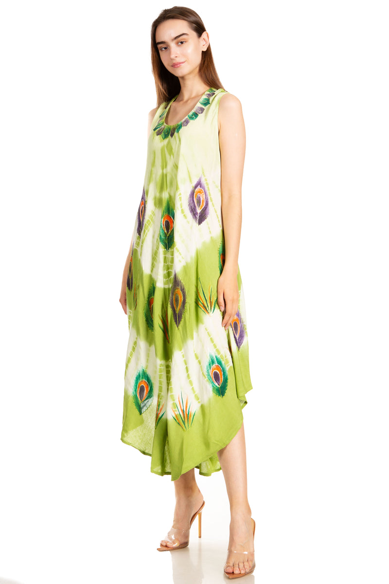 Sakkas Peacock Feather Caftan Dress / Cover Up