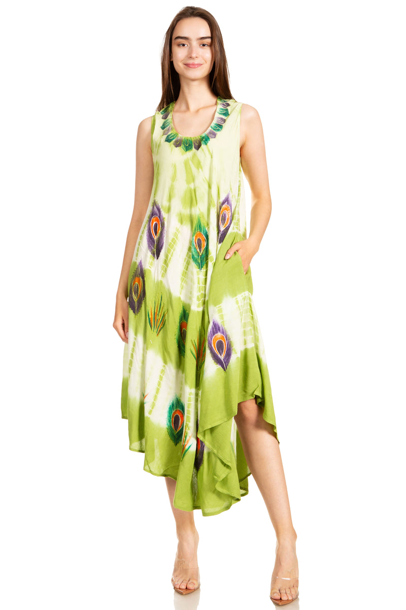 Sakkas Peacock Feather Caftan Dress / Cover Up