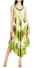 Sakkas Peacock Feather Caftan Dress / Cover Up#color_Lime