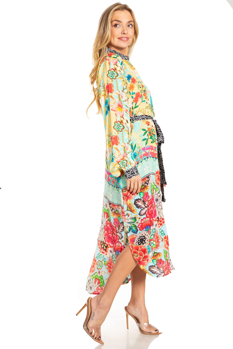 Sakkas Rina Women's Maxi Long Flounce Shirt Dress Floral Print Long Sleeves Button