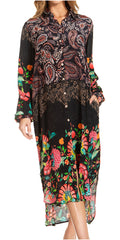 Sakkas Rina Women's Maxi Long Flounce Shirt Dress Floral Print Long Sleeves Button#color_647