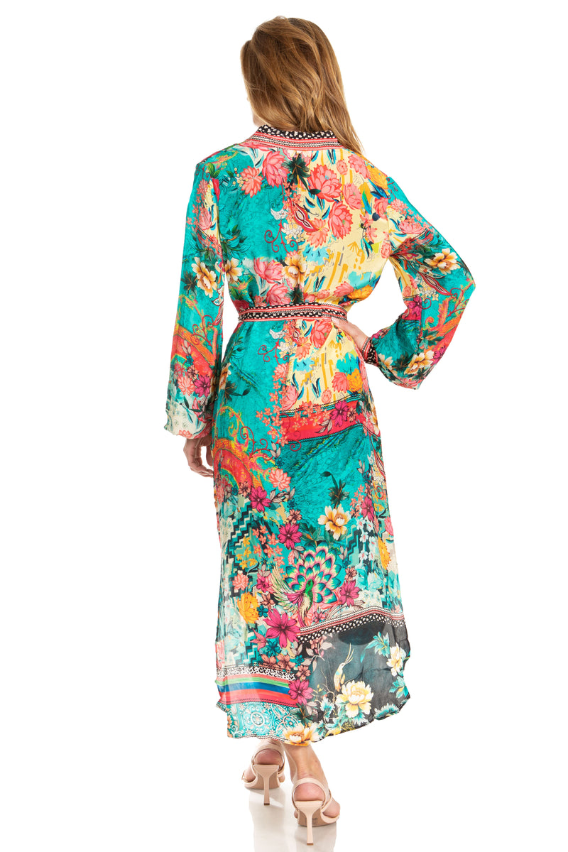 Sakkas Rina Women's Maxi Long Flounce Shirt Dress Floral Print Long Sleeves Button