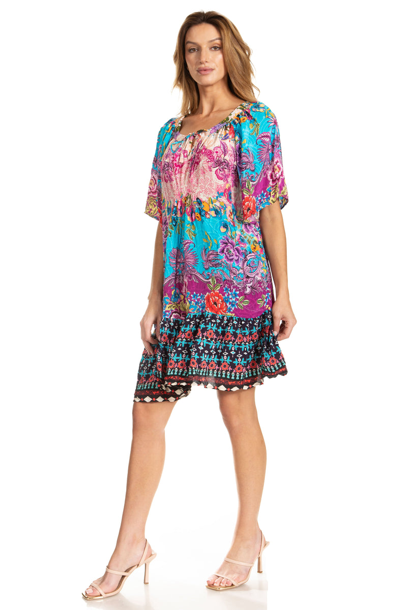 Sakkas Eliza Women's Cocktail Short Sleeve Floral Print Boho Dress Summer Casual